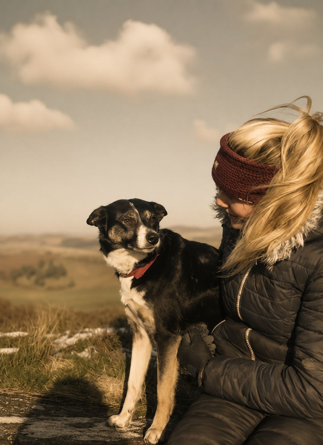 A collie enjoying a one-to-one walk in the countryside with their walker